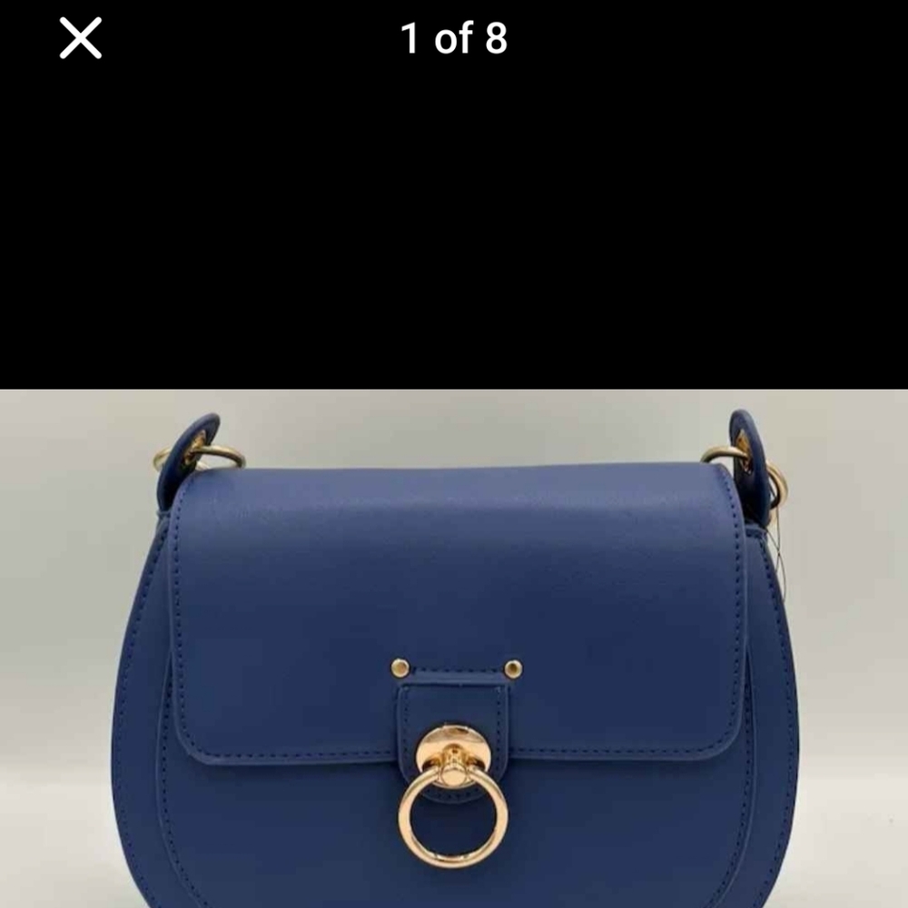 Elegant Blue Leather Shoulder Bag By  Badgley Mischka